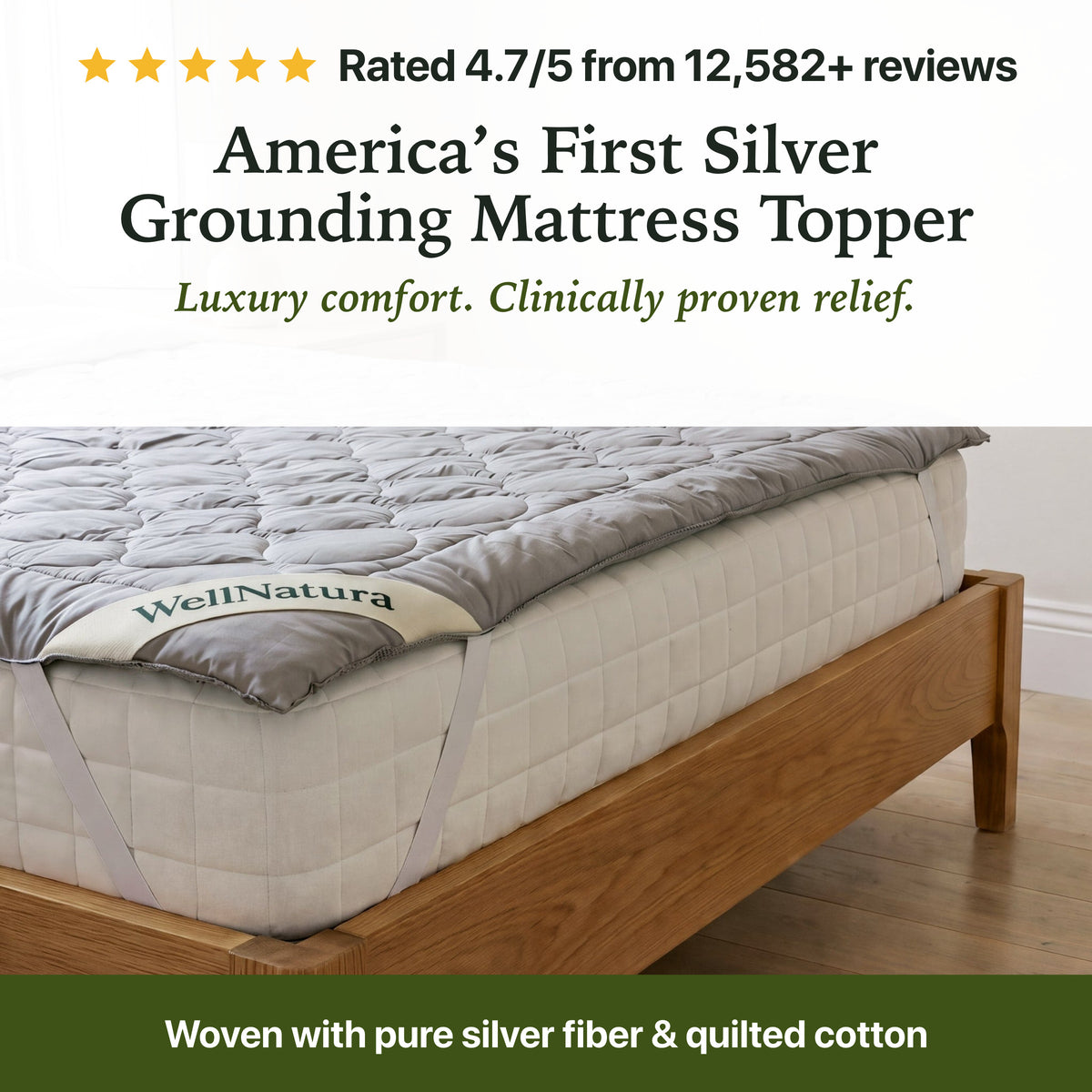 America's first silver grounding mattress topper, rated 4.7 out of 5 from 12,582+ reviews